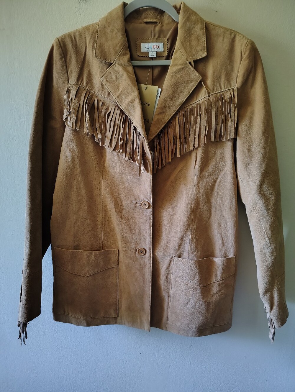 Vintage Tan Leather Jacket Large NWT Fringe Boho Western Washable Rodeo Queen